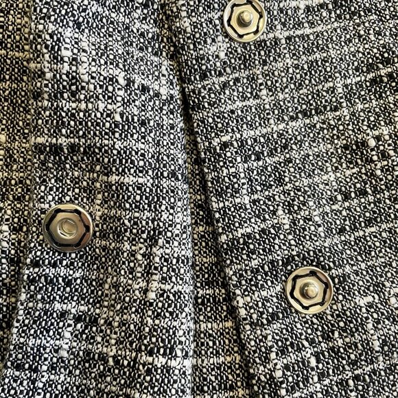 Stile Benetton Cropped Sleeve Black and White Tweed Long Jacket 6/M* Office Work - Picture 7 of 8